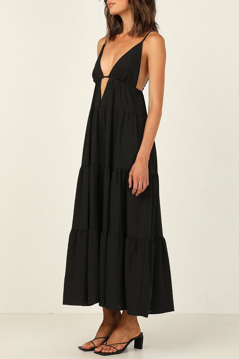 Kaynafashions - Casual Solid Patchwork Spaghetti Strap Waist Skirt Dresses