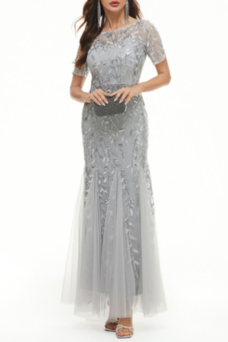Kaynafashions - Celebrities Elegant Patchwork Sequins O Neck Evening Dress Dresses