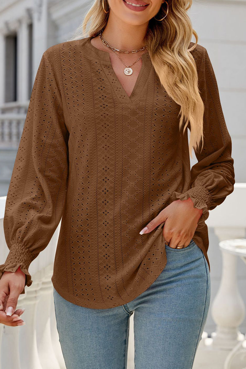 Kaynafashions - Casual Solid Hollowed Out Stringy Selvedge V Neck Tops