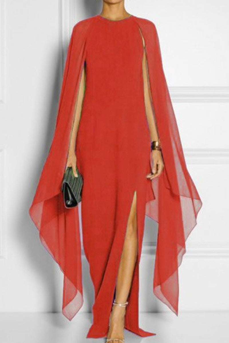 Kaynafashions - British Style Elegant Solid Slit O Neck Evening Dress Dresses