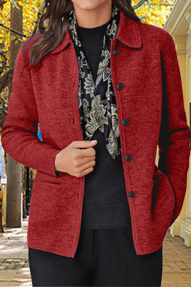 Kaynafashions - Solid Buttons Turndown Collar Outerwear