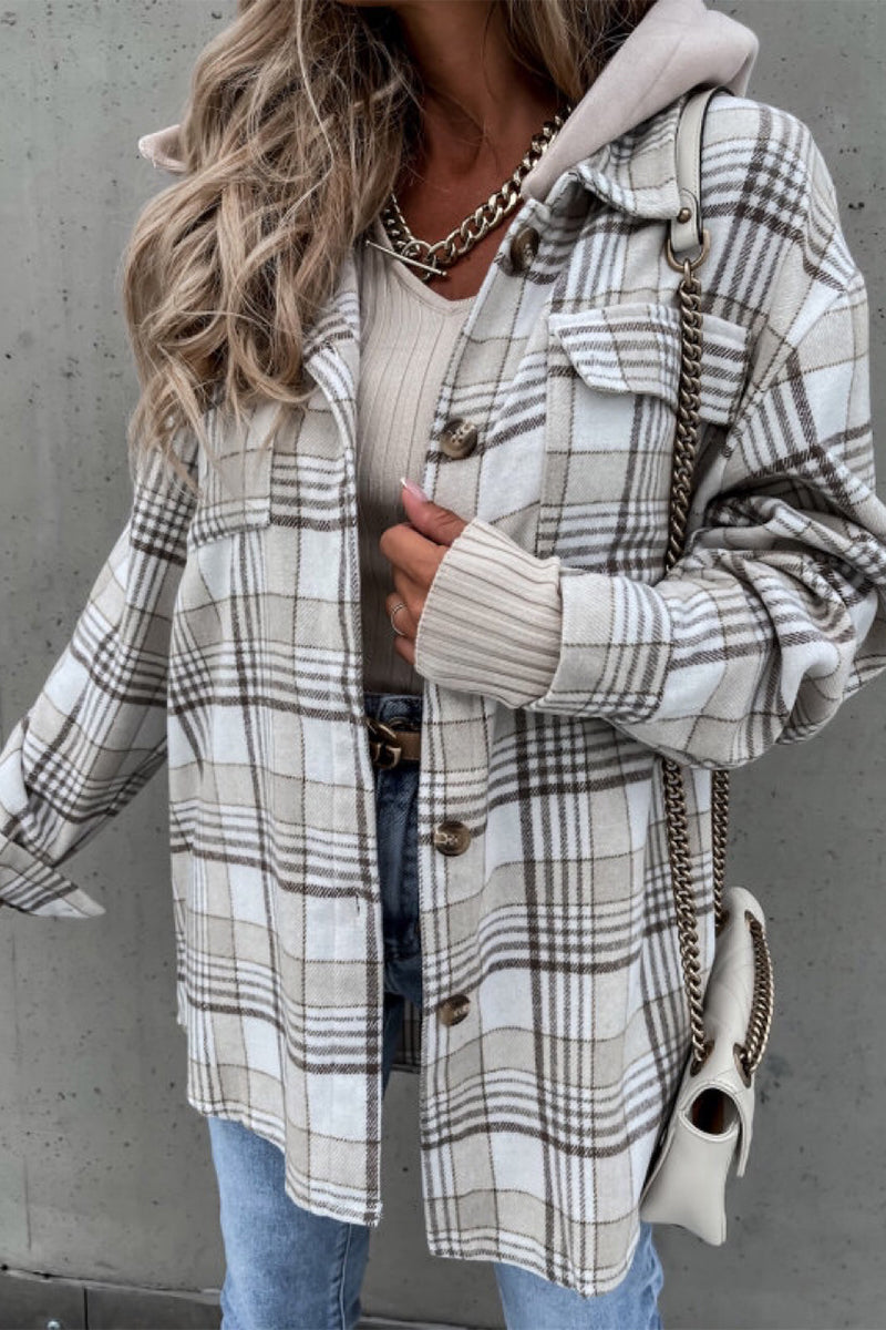 Kaynafashions - Fashion Casual Plaid Contrast Turndown Collar Outerwear