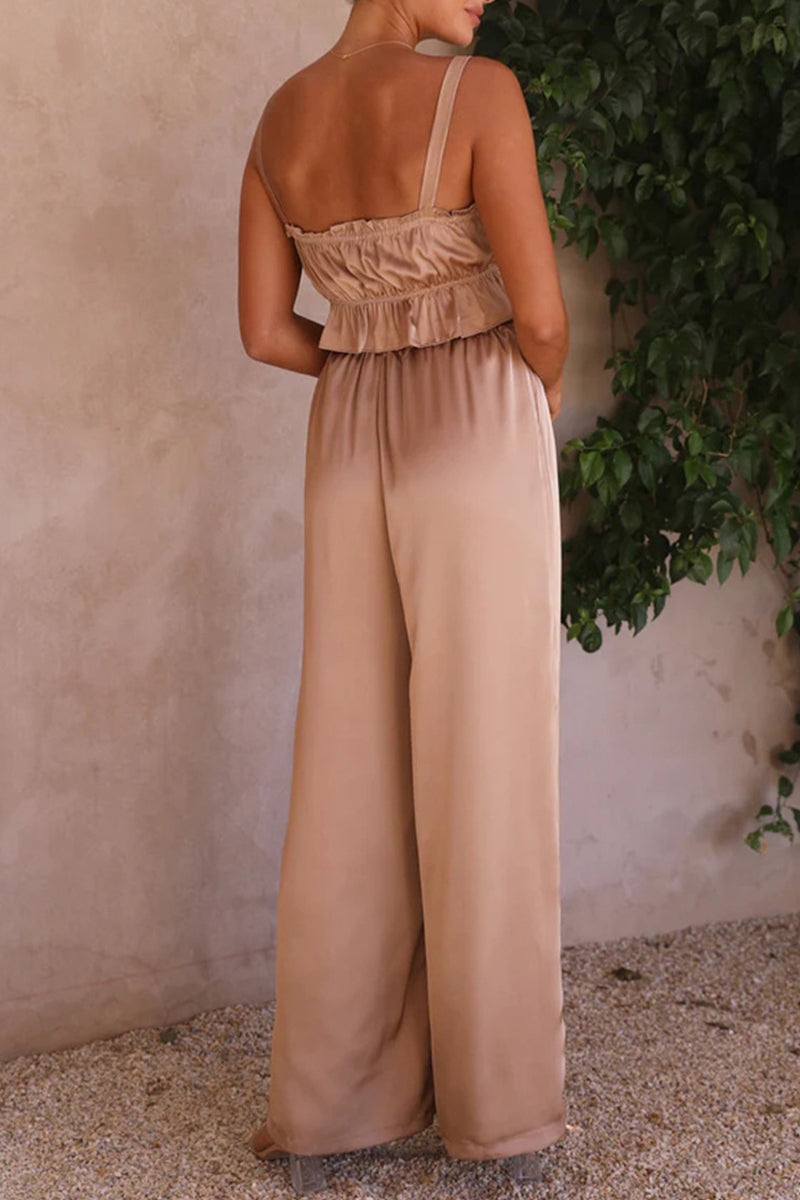 Kaynafashions - Celebrities Elegant Solid Flounce Square Collar Sleeveless Two Pieces