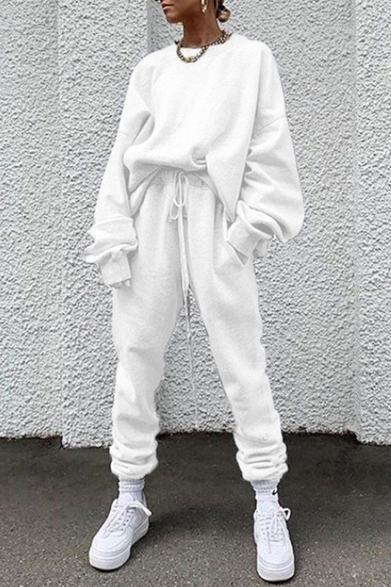 Kaynafashions - Casual Solid Pocket O Neck Long Sleeve Two Pieces