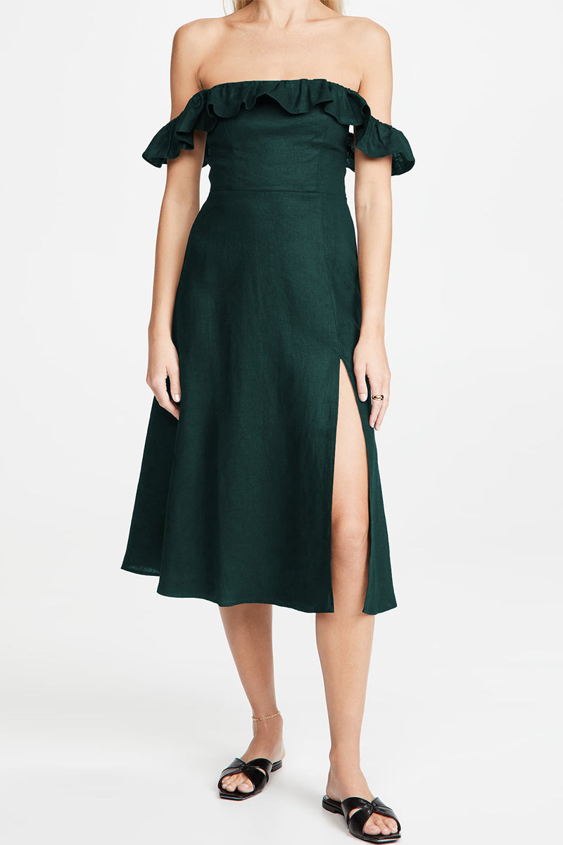 Kaynafashions - Celebrities Elegant Solid Flounce Slit Square Collar Princess Dresses