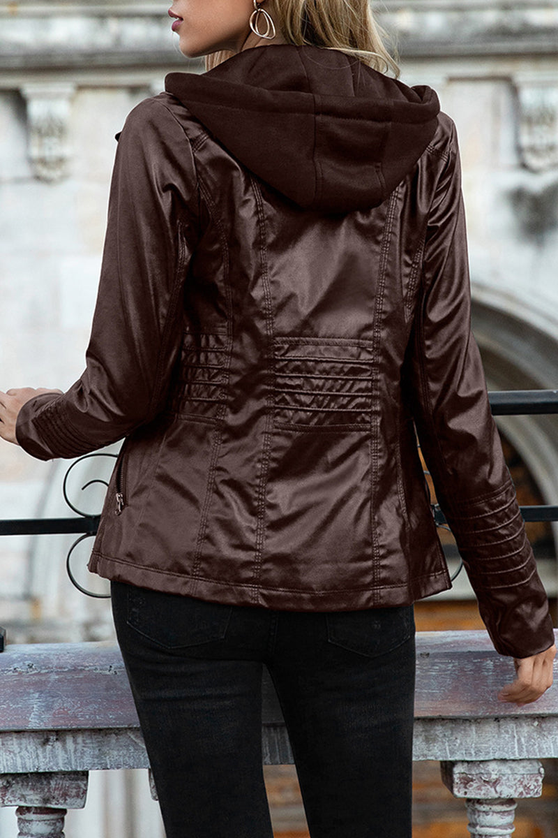 Kaynafashions - Street Solid Pocket Hooded Collar Outerwear