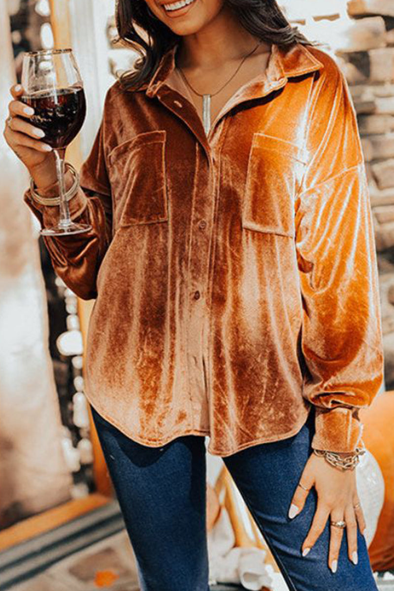 Kaynafashions - Street Pocket Solid Color Turndown Collar Tops(3 Colors)