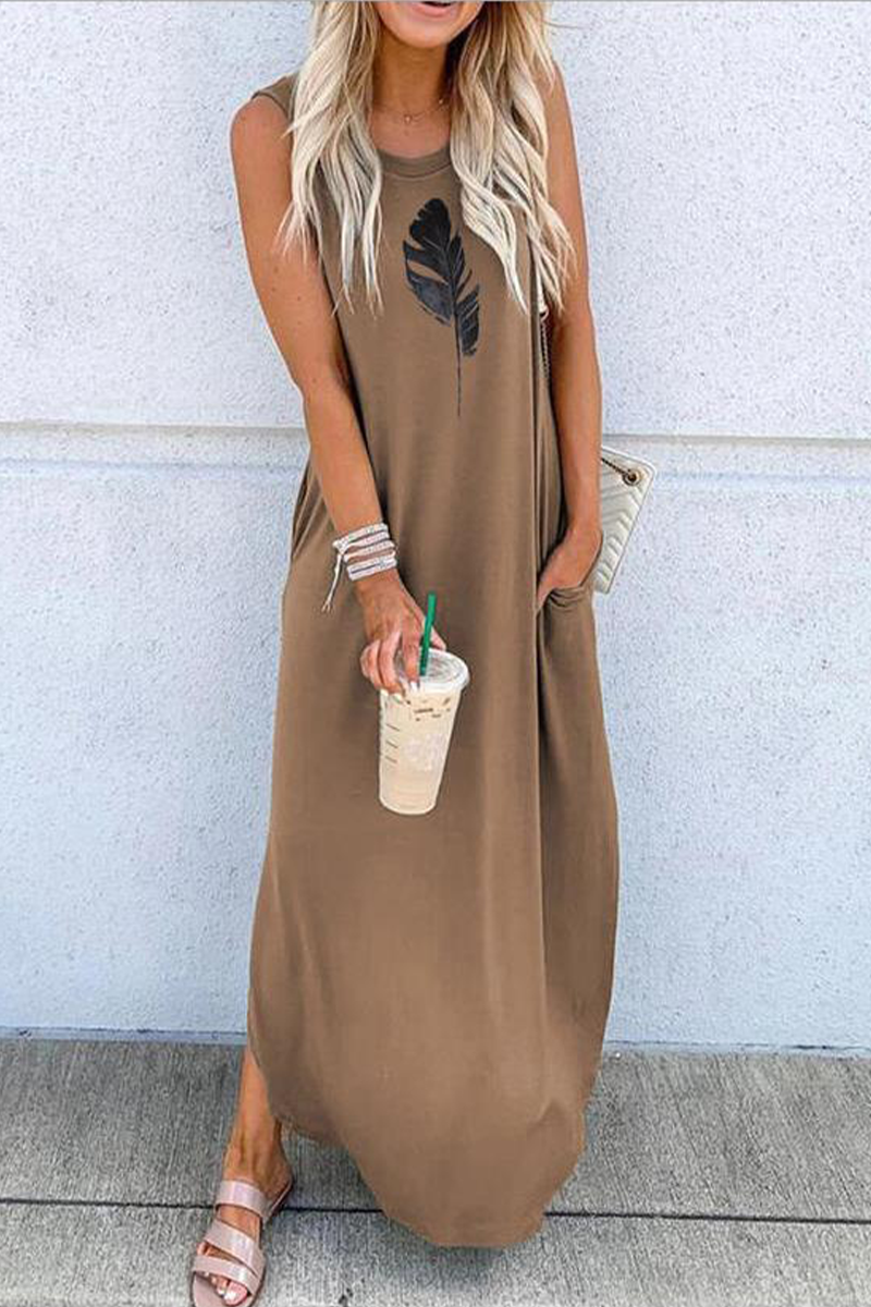 Kaynafashions - Casual Print Split Joint O Neck Straight Dresses(9 colors)