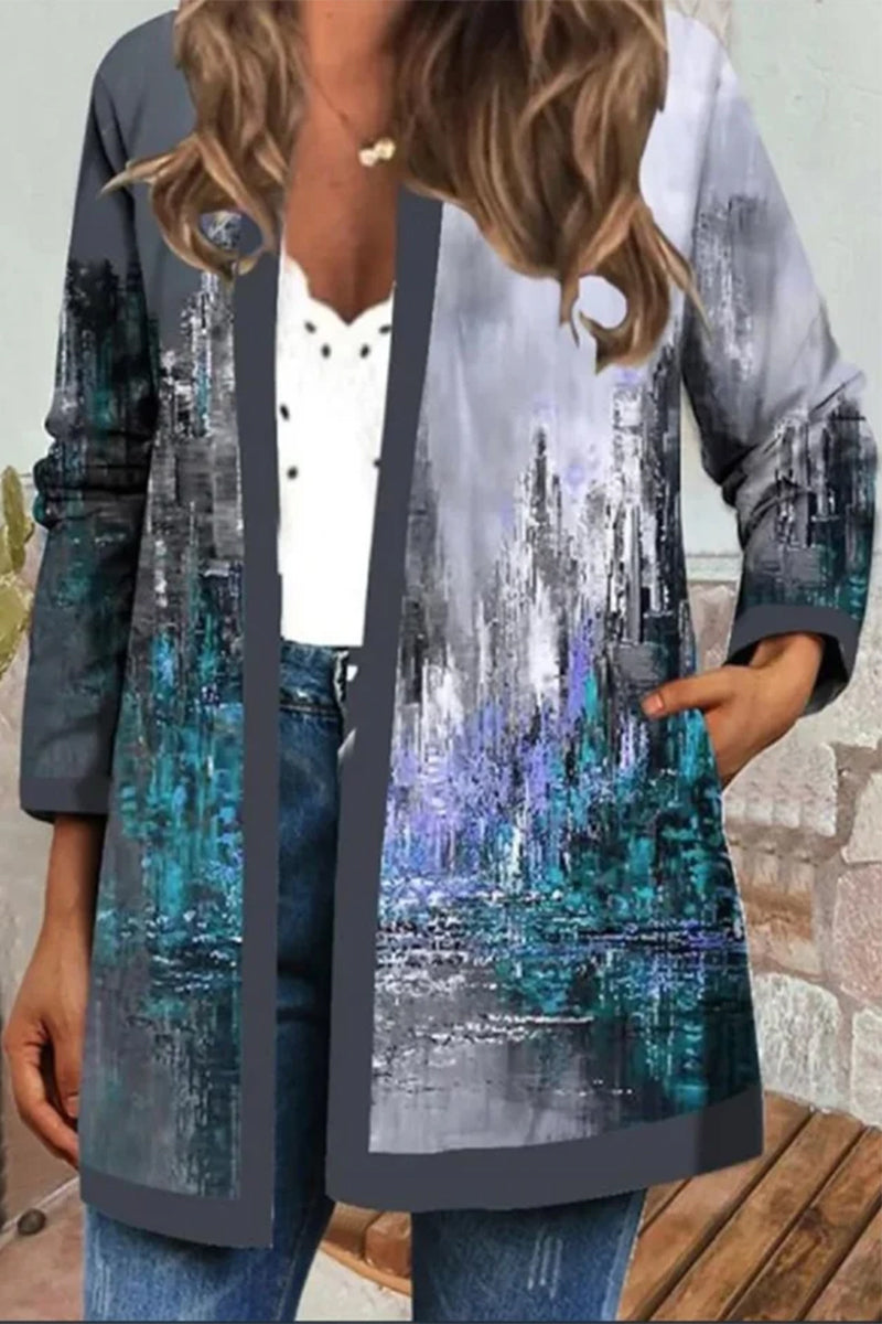 Kaynafashions - Casual Print Pocket O Neck Outerwear