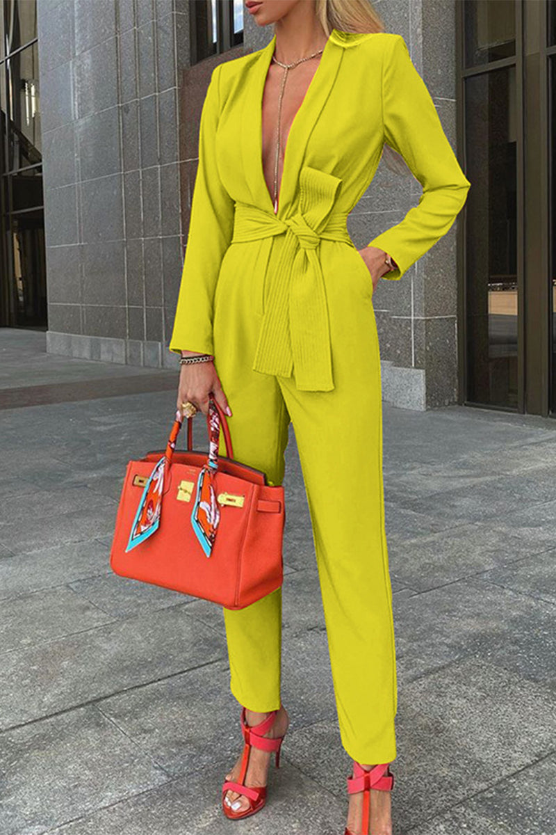 Kaynafashions - Elegant Solid Bandage Solid Color V Neck Straight Jumpsuits