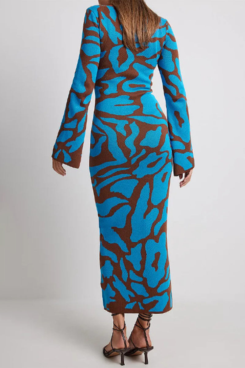 Kaynafashions - Casual Animal Print Contrast O Neck A Line Dresses(4 Colors)