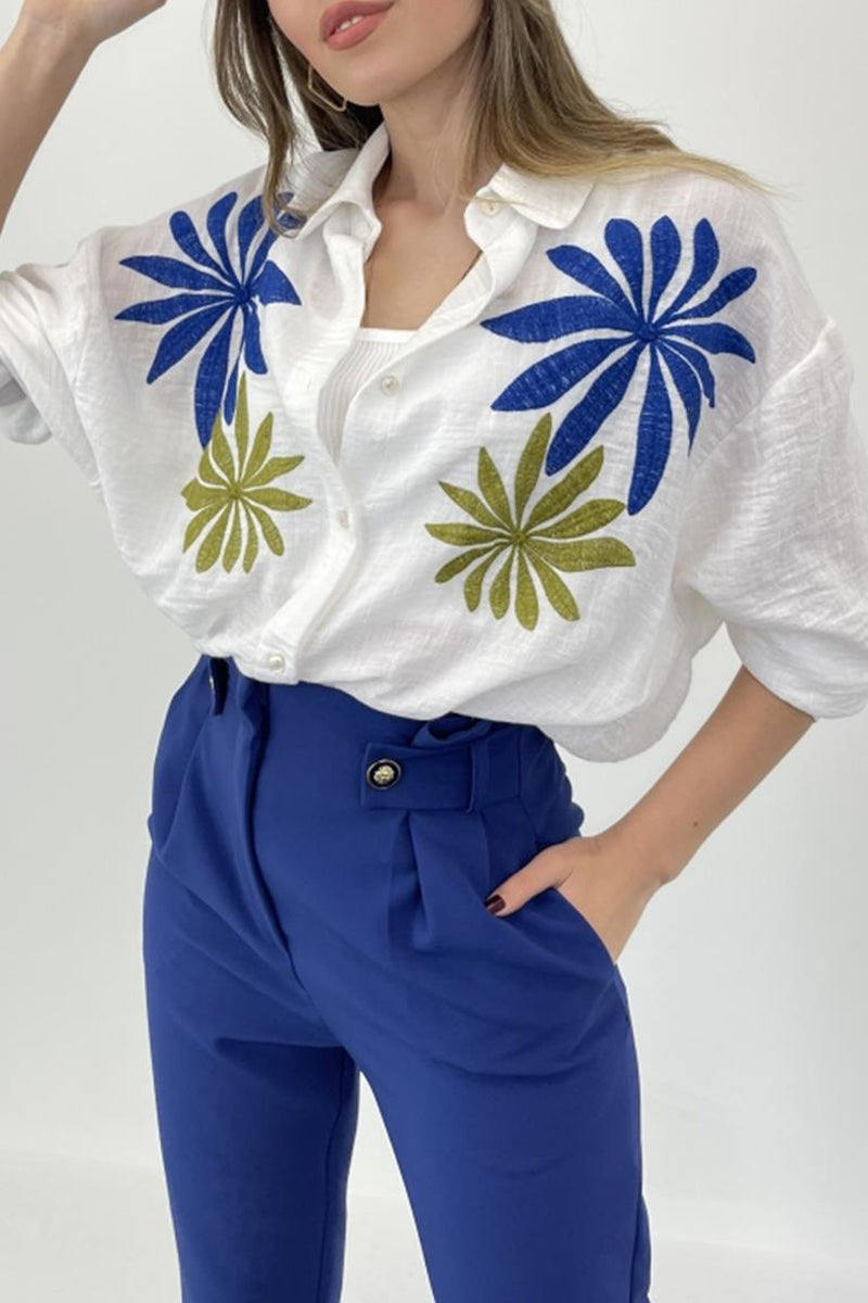 Kaynafashions - Casual Floral Patchwork Turndown Collar Tops