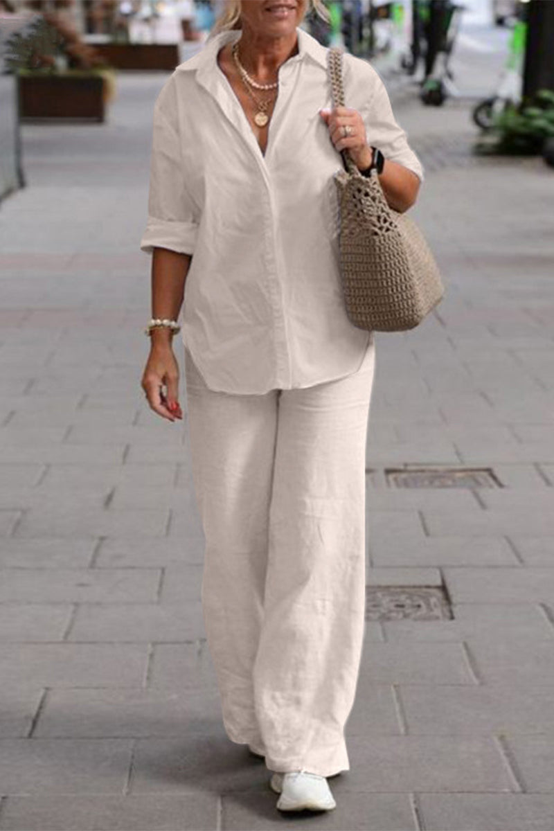 Kaynafashions - Casual Street Solid Turndown Collar Long Sleeve Two Pieces(3 Colors)