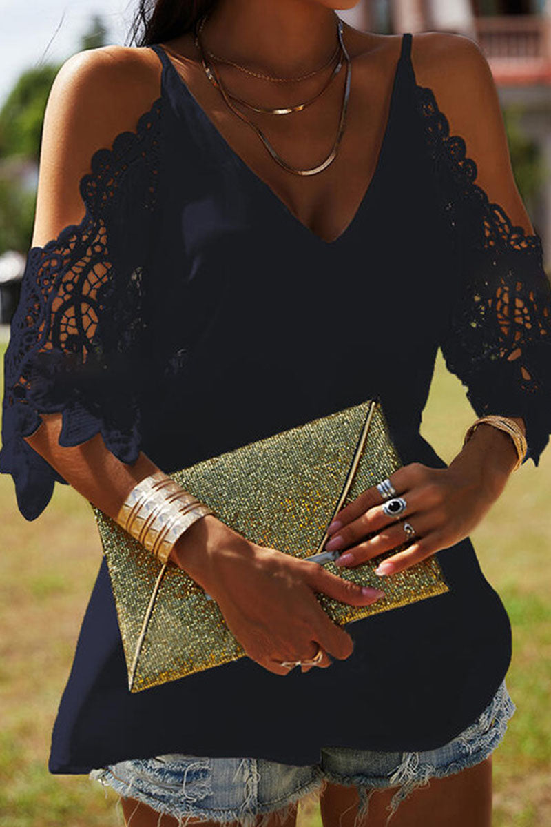 Kaynafashions - Fashion Casual Solid Patchwork V Neck Tops(3 colors)