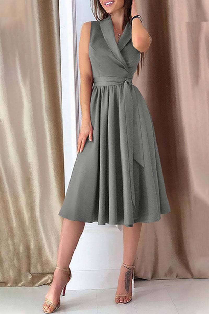 Kaynafashions - Fashion Sexy Solid Frenulum V Neck A Line Dresses(4 colors)