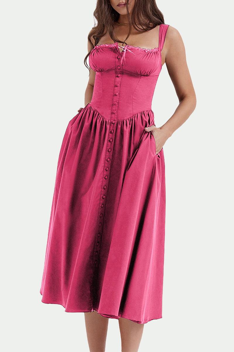 Kaynafashions - Elegant Solid Patchwork U Neck Sling Dress Dresses
