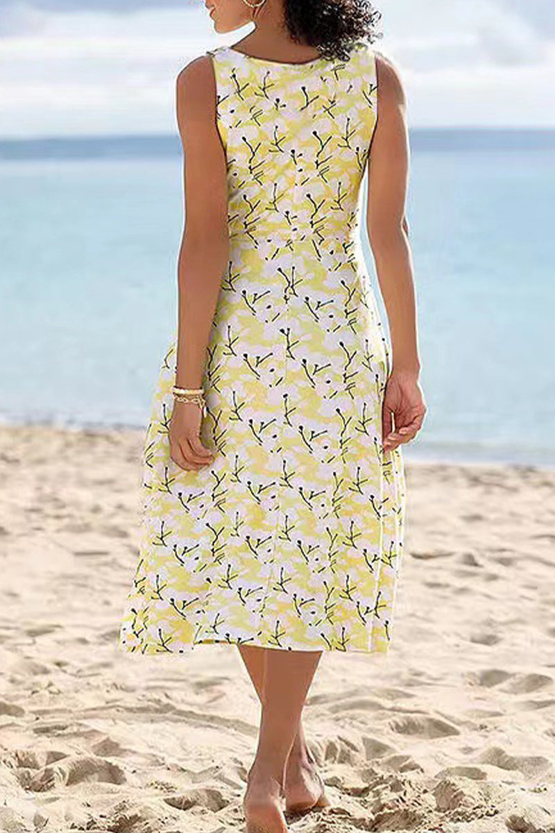Kaynafashions - Casual Vacation Print Patchwork U Neck Vest Dress Dresses(3 Colors)