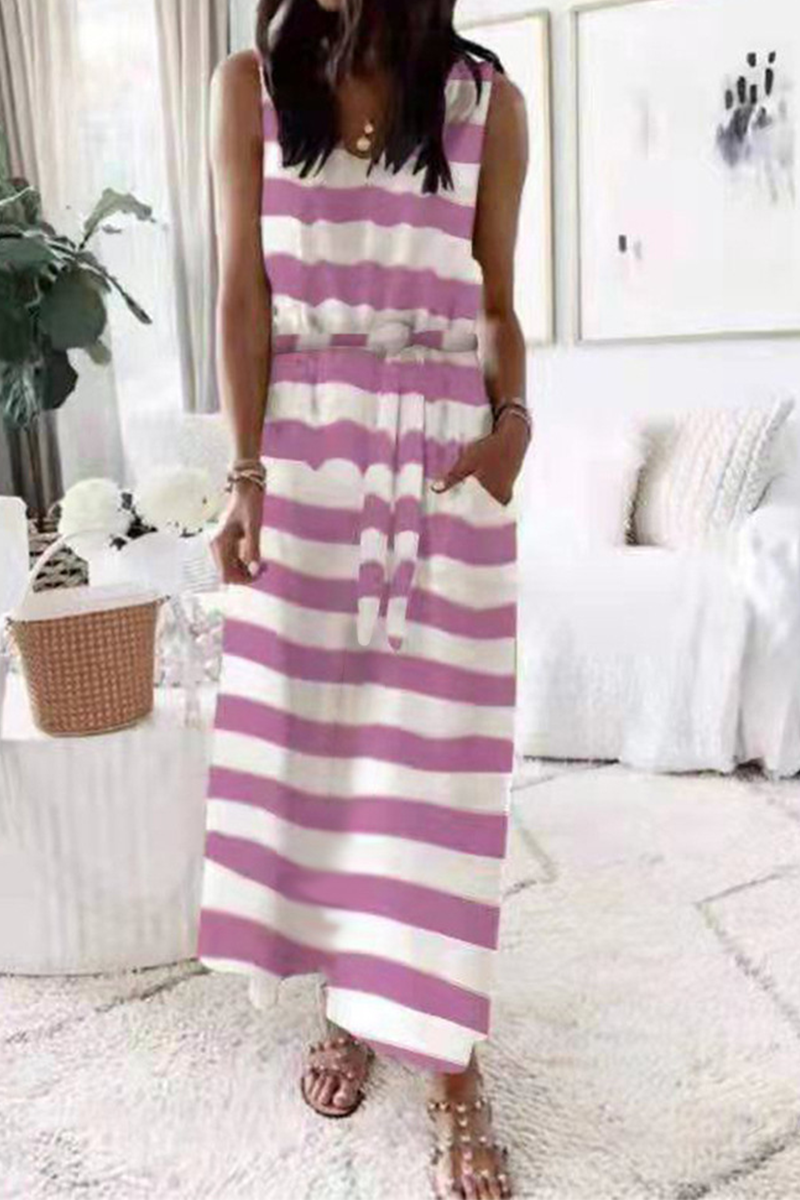 Kaynafashions - Casual Patchwork Tie-dye O Neck Waist Skirt Dresses(5 colors)