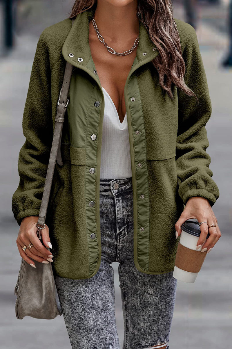 Kaynafashions - Casual Solid Patchwork Pocket Half A Turtleneck Outerwear(7 Colors)