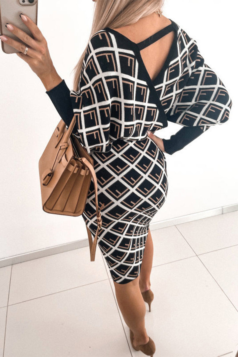 Kaynafashions - Sexy Elegant Printing V Neck Pencil Skirt Dresses