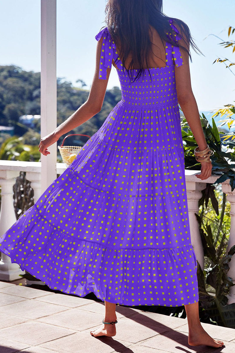 Kaynafashions - Fashion Street Dot Patchwork Spaghetti Strap Printed Dresses(22 Colors)