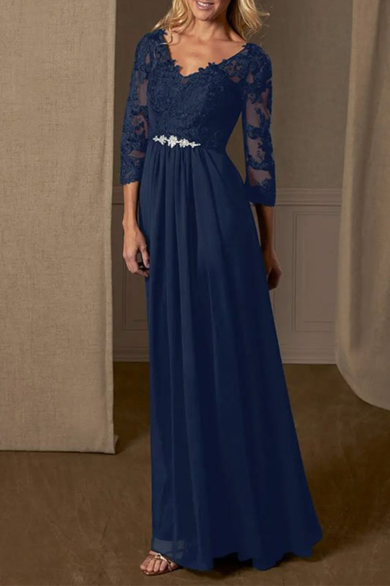 Kaynafashions - Elegant Formal Solid Patchwork V Neck Evening Dress Dresses