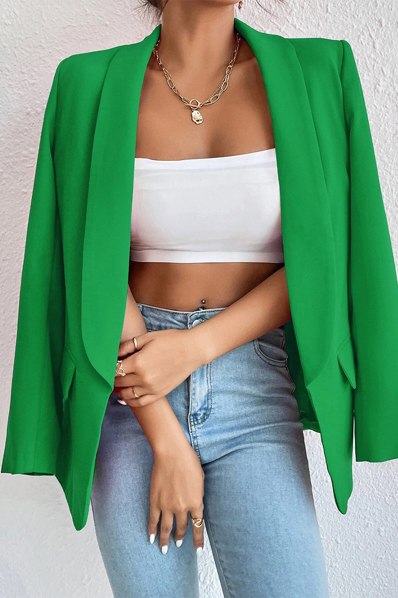 Kaynafashions - Work Solid Pocket Turn-back Collar Outerwear