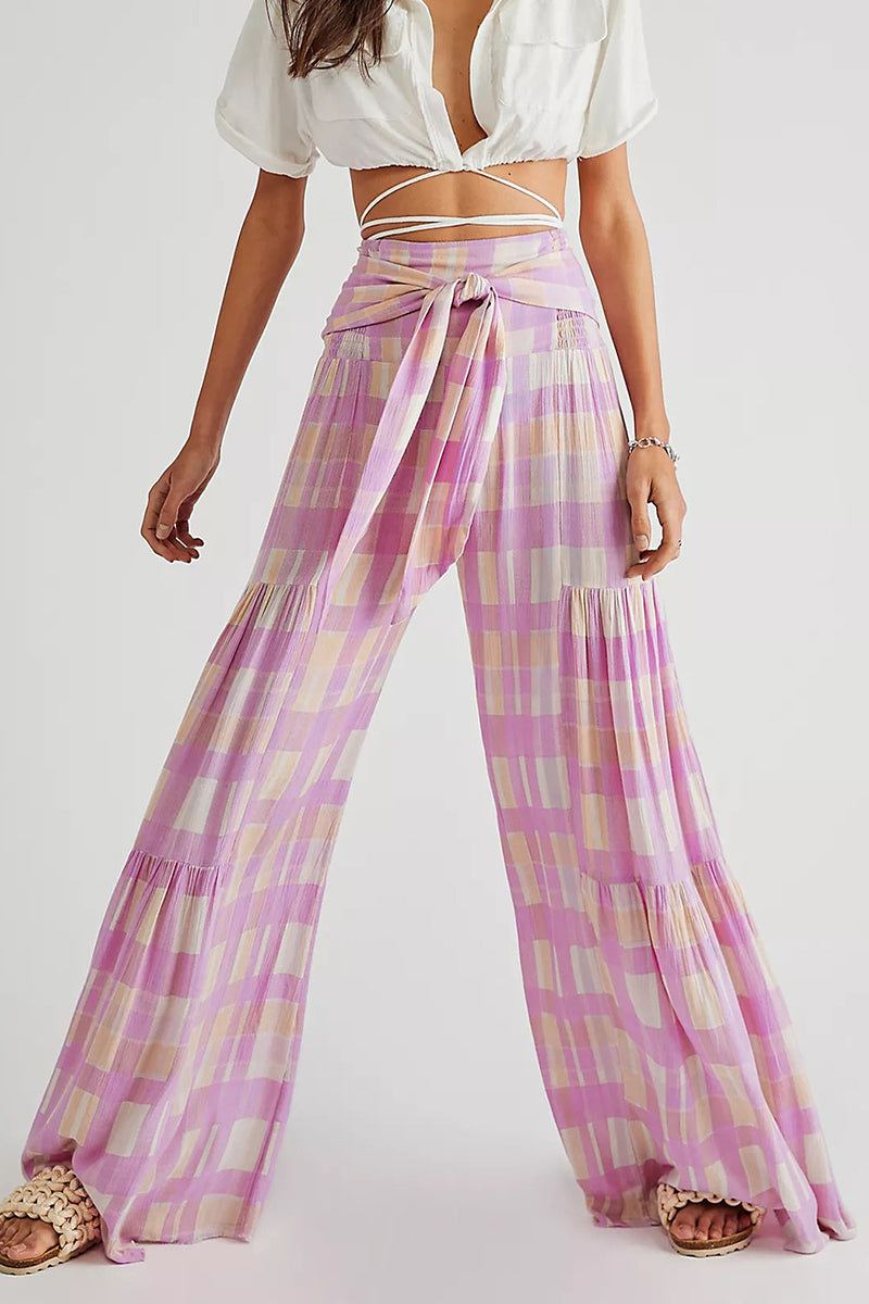 Kaynafashions - Casual Street Print Fold Loose High Waist Wide Leg Bottoms(21 Colors)