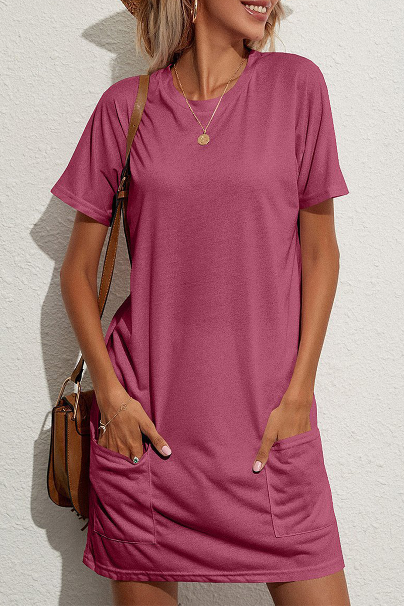 Kaynafashions - Fashion Solid Patchwork O Neck Straight Dresses(3 colors)