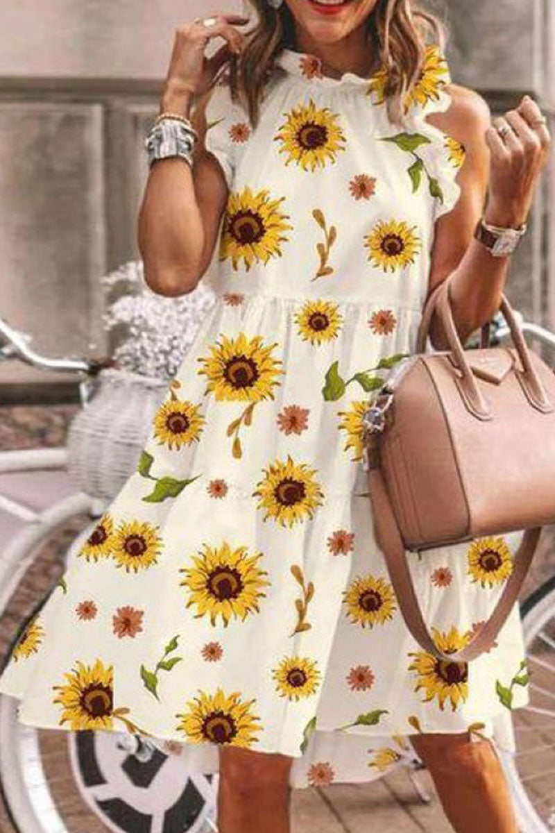 Kaynafashions - Fashion Street Print Patchwork O Neck A Line Dresses(5 Colors)