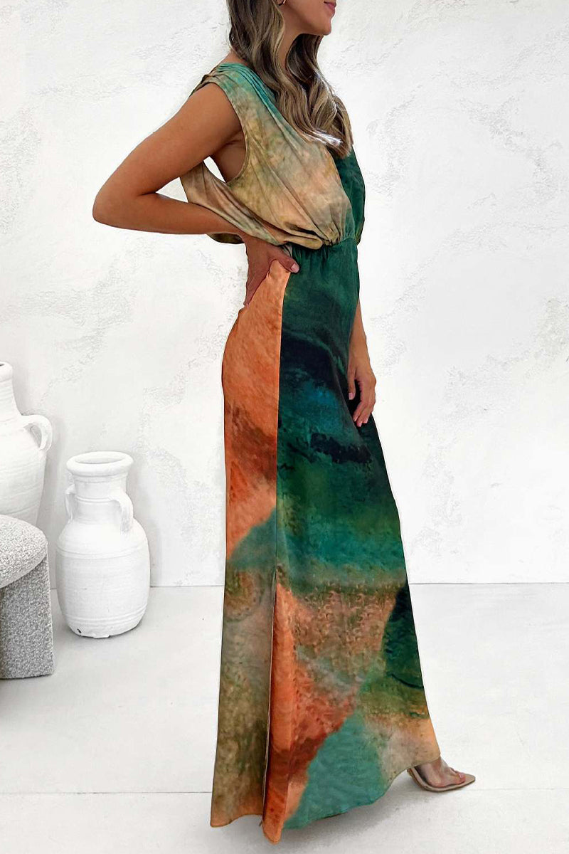 Kaynafashions - Casual Vacation Tie Dye Backless V Neck A Line Dresses