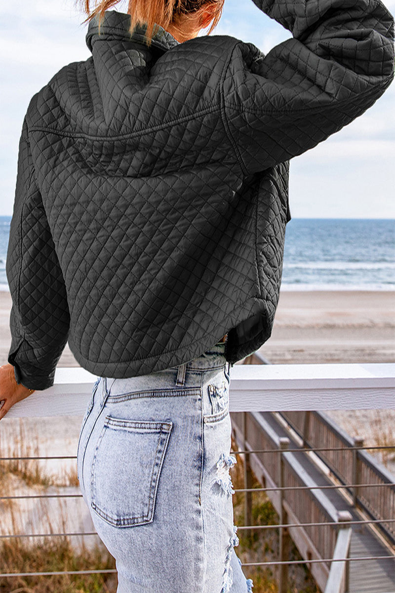 Kaynafashions - Simplicity Solid Pocket Turndown Collar Outerwear