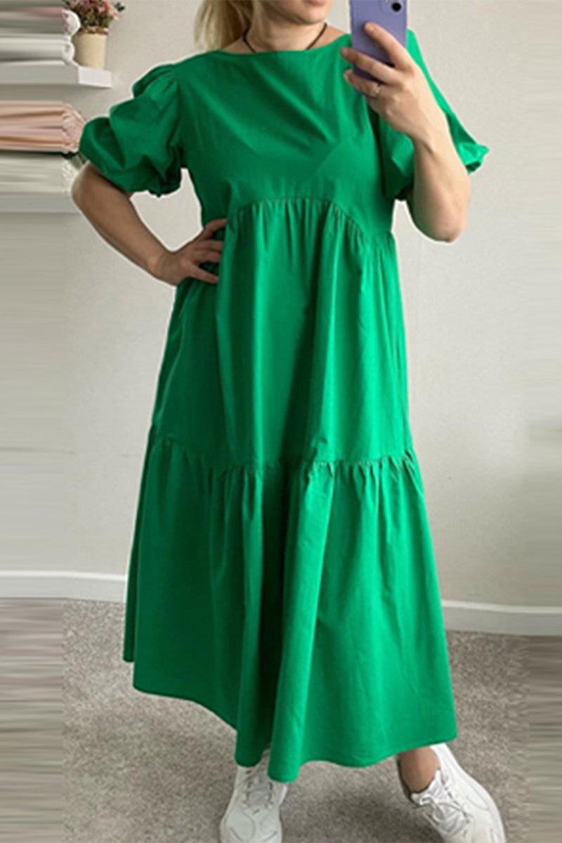 Kaynafashions - Casual Simplicity Solid Solid Color O Neck Cake Skirt Short Sleeve Dress