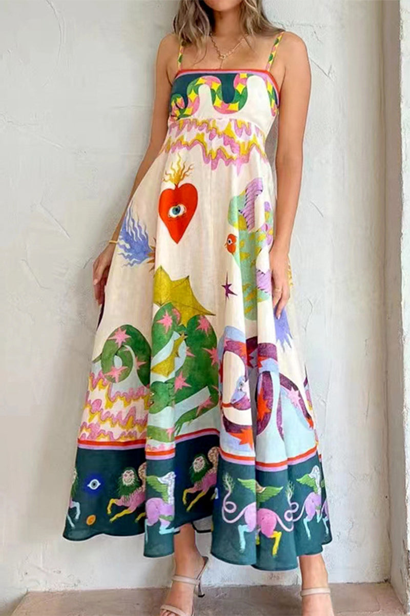 Kaynafashions - Sweet Print Square Collar Beach Dress Dresses