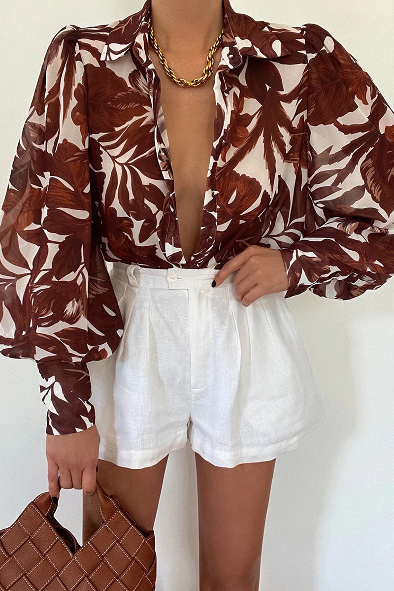 Kaynafashions - Elegant Floral Patchwork Turndown Collar Tops