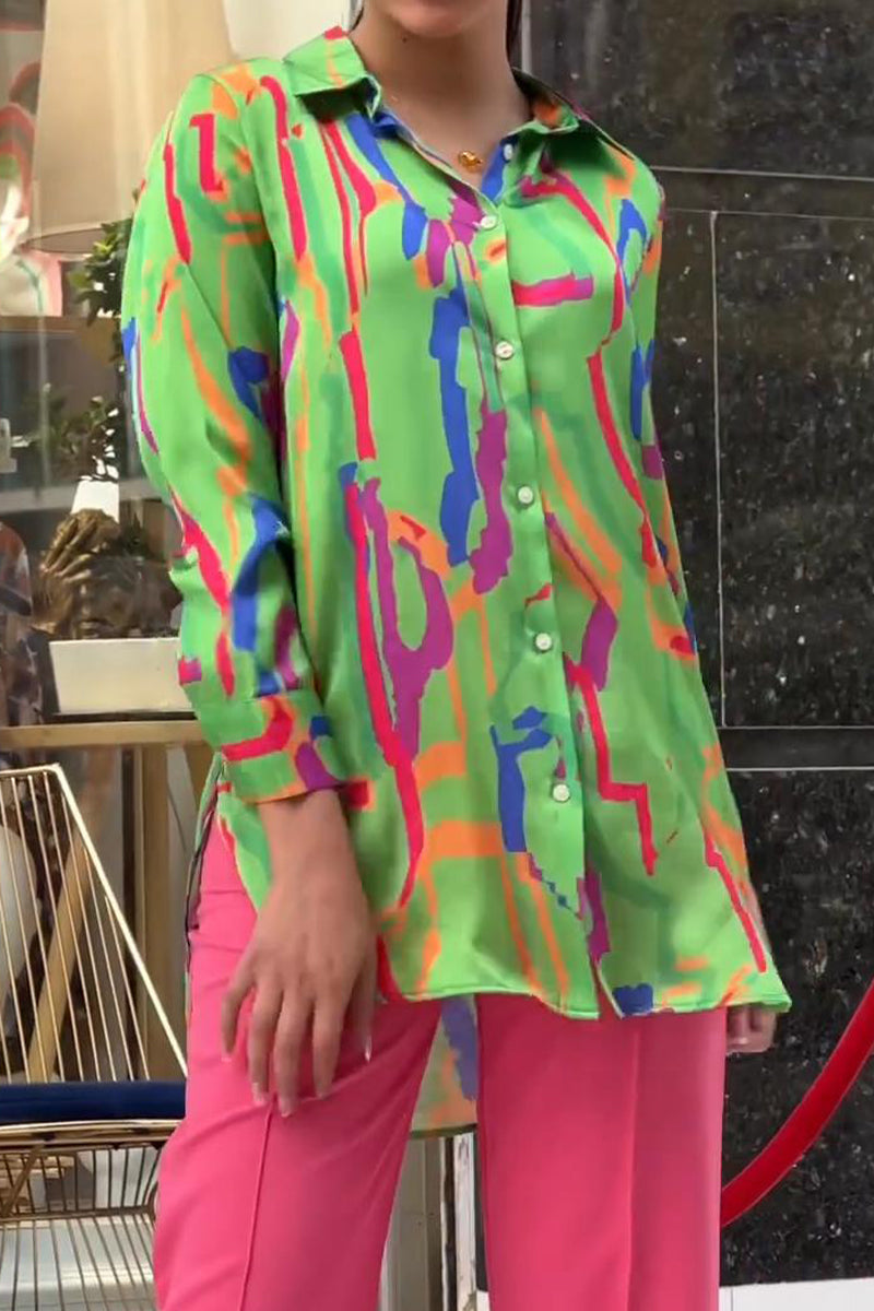 Kaynafashions - Elegant Print Turndown Collar Tops