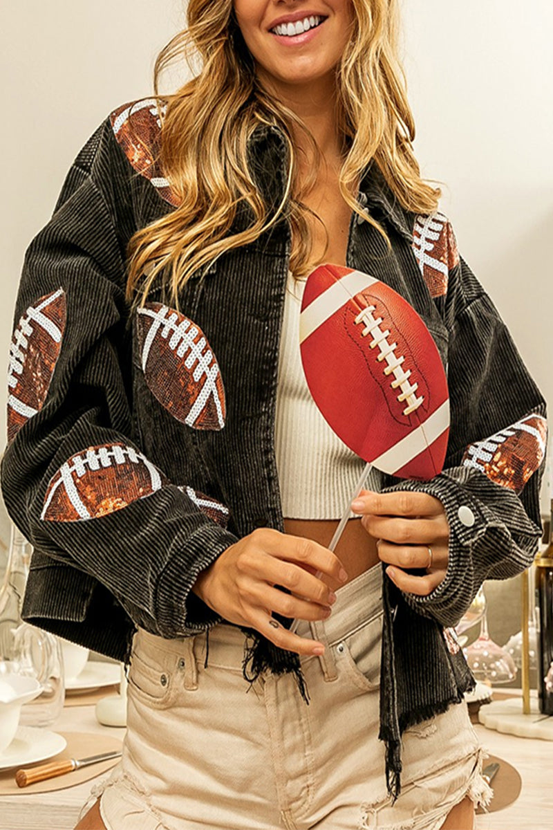 Kaynafashions - Elegant Solid Sequins Make Old Turndown Collar Outerwear