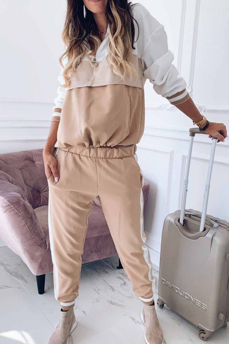 Kaynafashions - Elegant Solid Patchwork Hooded Collar Long Sleeve Two Pieces