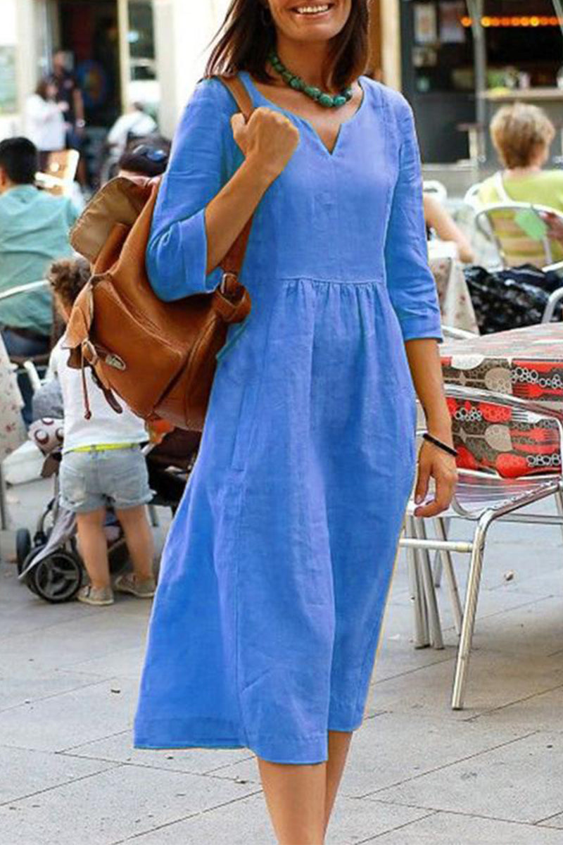 Kaynafashions - Casual Simplicity Solid V Neck One Step Skirt Dresses(4 Colors)