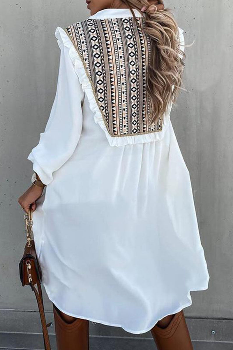 Kaynafashions - Fashion Street Print Patchwork O Neck Princess Dresses(3 Colors)