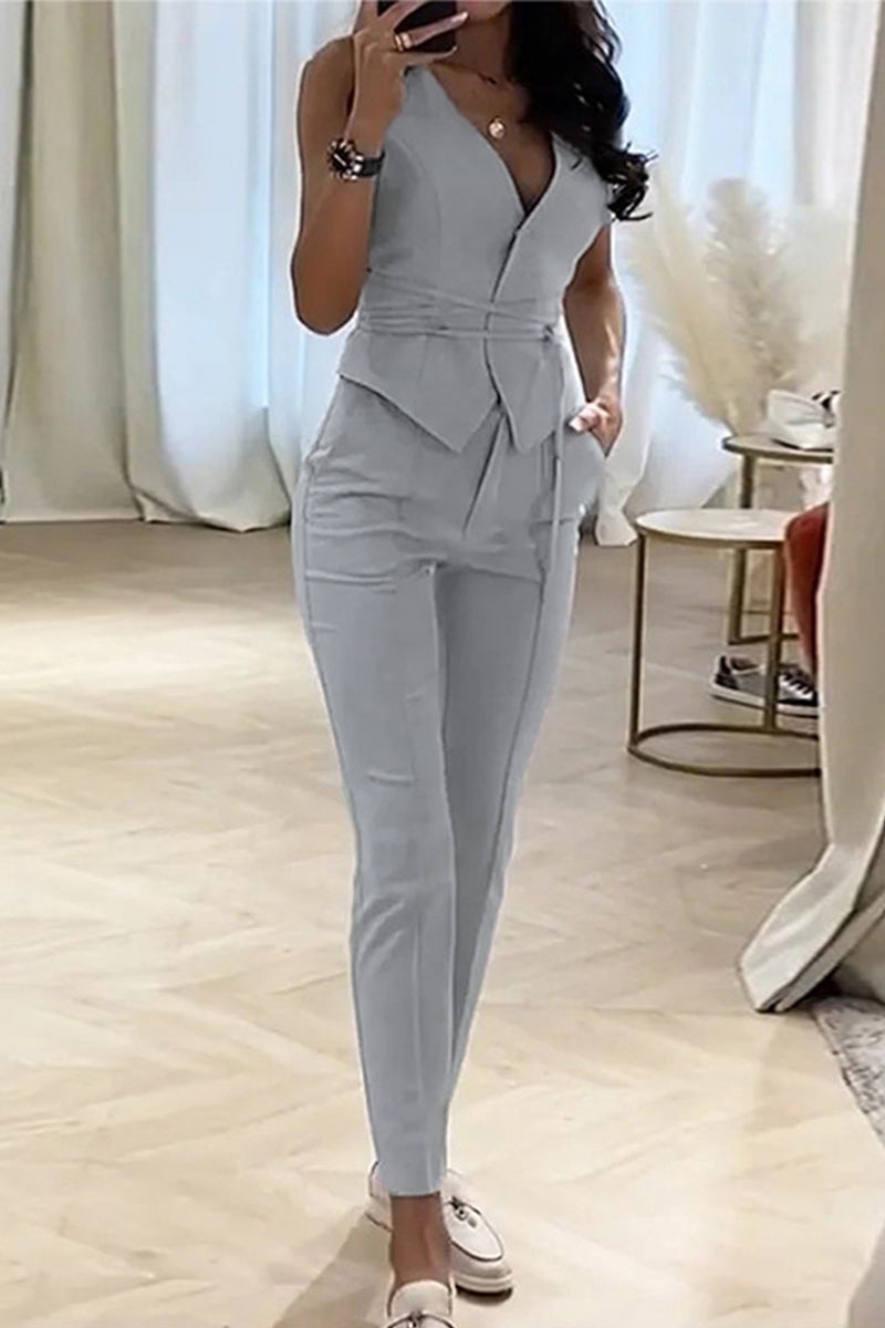 Kaynafashions - Sexy Work Solid V Neck Sleeveless Two Pieces