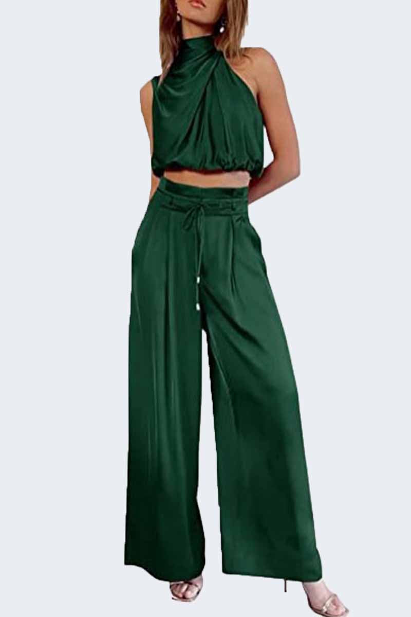 Kaynafashions - Casual Solid Patchwork O Neck Sleeveless Two Pieces