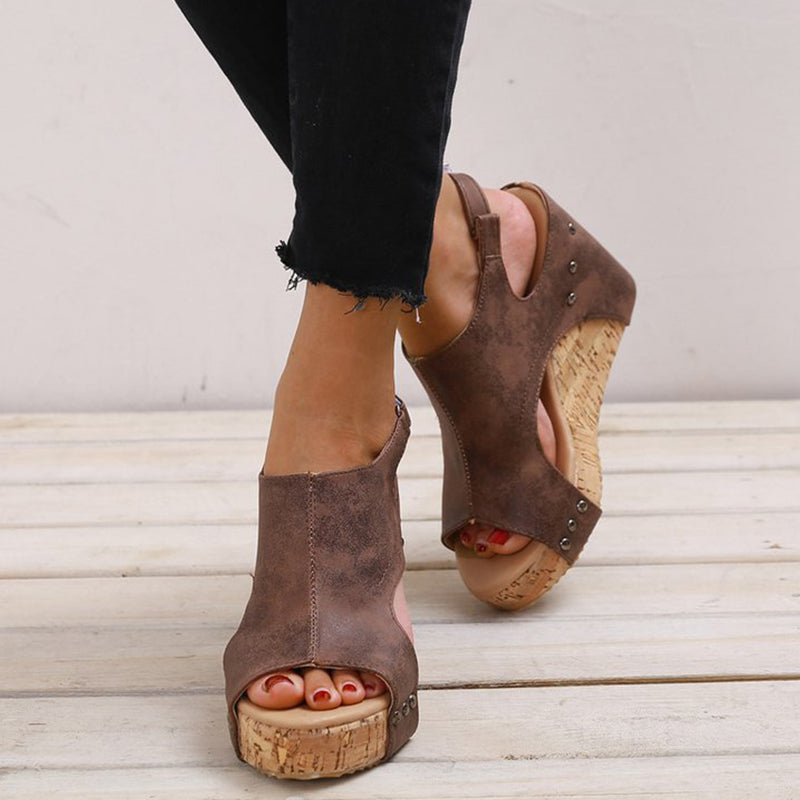 Kaynafashions - Casual Simplicity Patchwork Fish Mouth Wedges Shoes