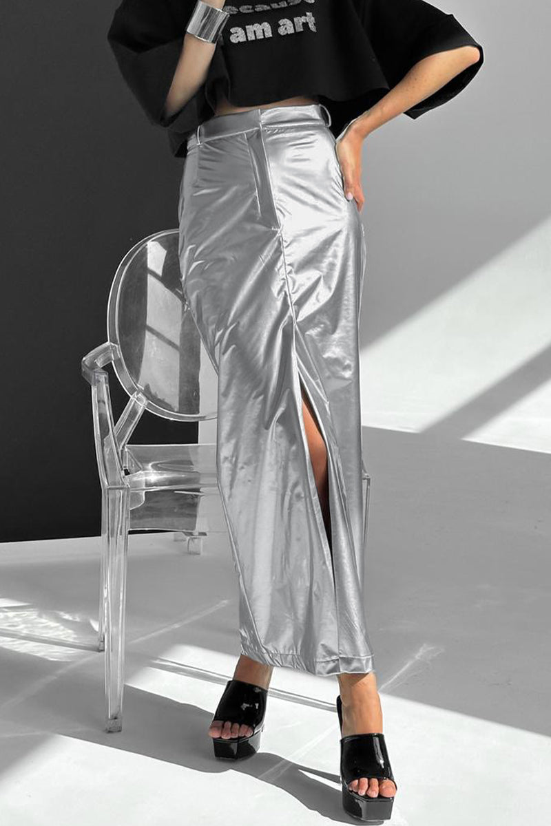 Kaynafashions - Street Solid Slit Zipper Regular High Waist Solid Color Bottoms