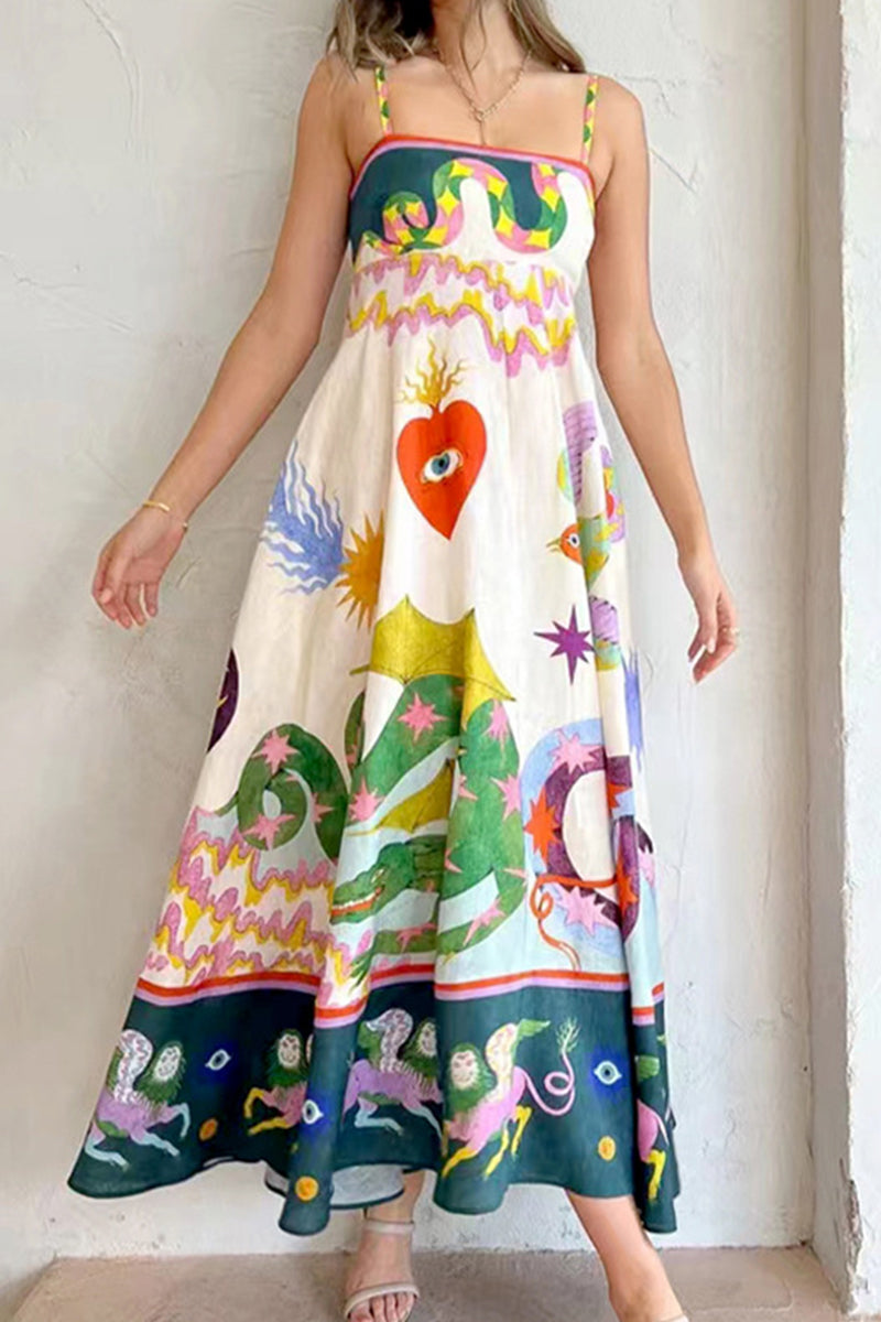 Kaynafashions - Sweet Print Square Collar Beach Dress Dresses