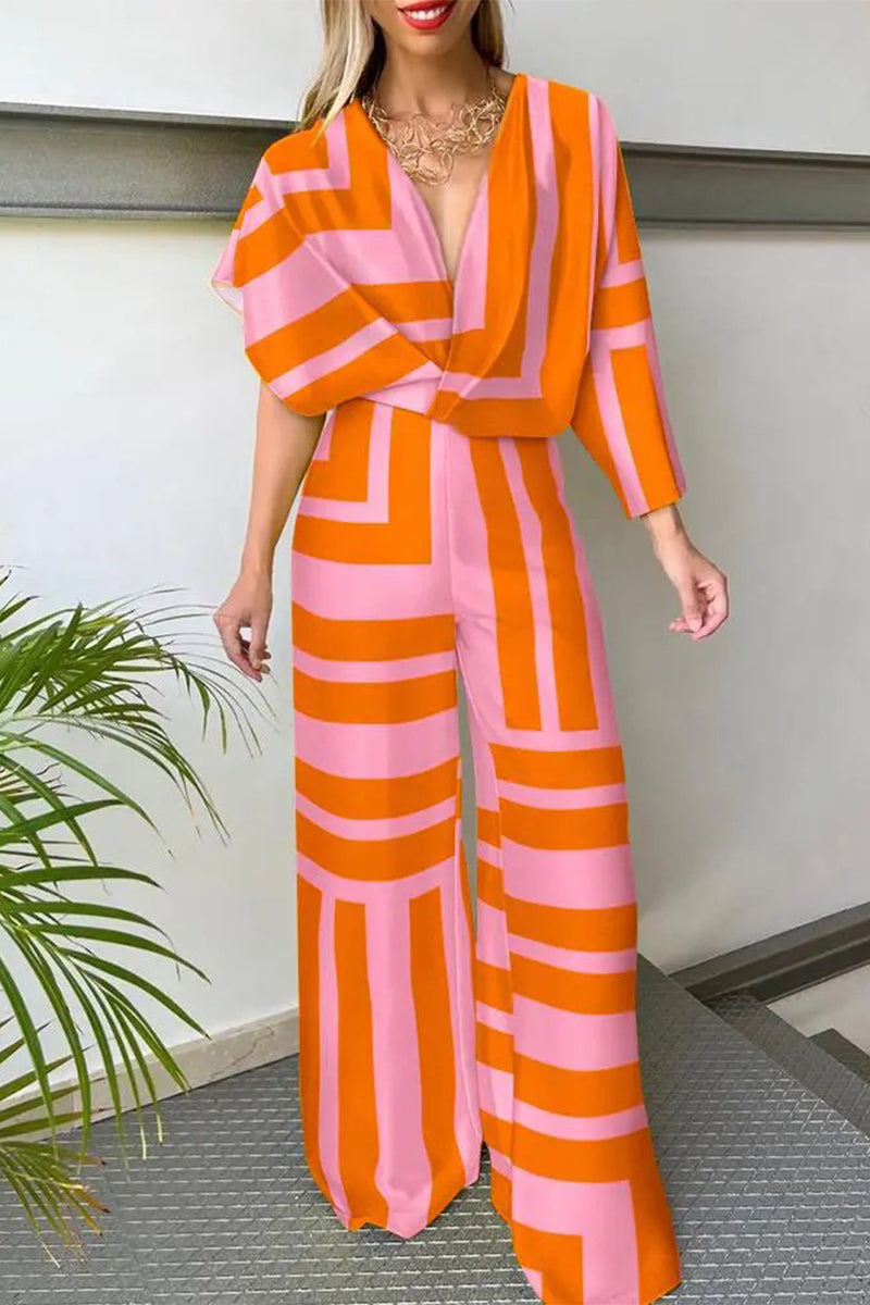 Kaynafashions - Work British Style Solid Frenulum Asymmetrical V Neck Straight Jumpsuits(6 Colors)