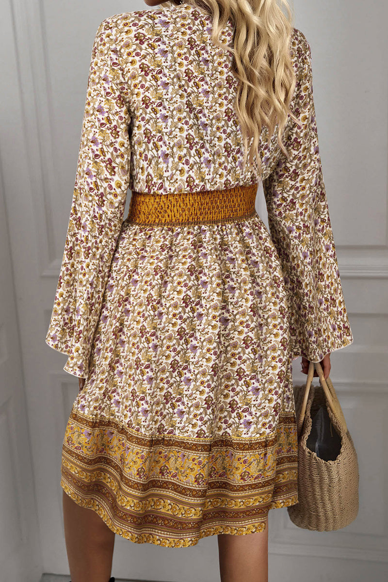 Kaynafashions - Sweet Elegant Print Patchwork V Neck A Line Dresses