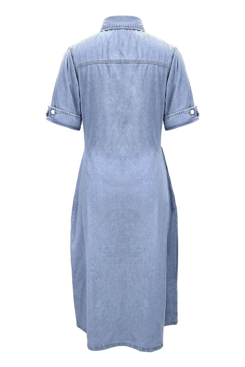 Kaynafashions - Casual Solid Patchwork Turndown Collar Shirt Dress Dresses