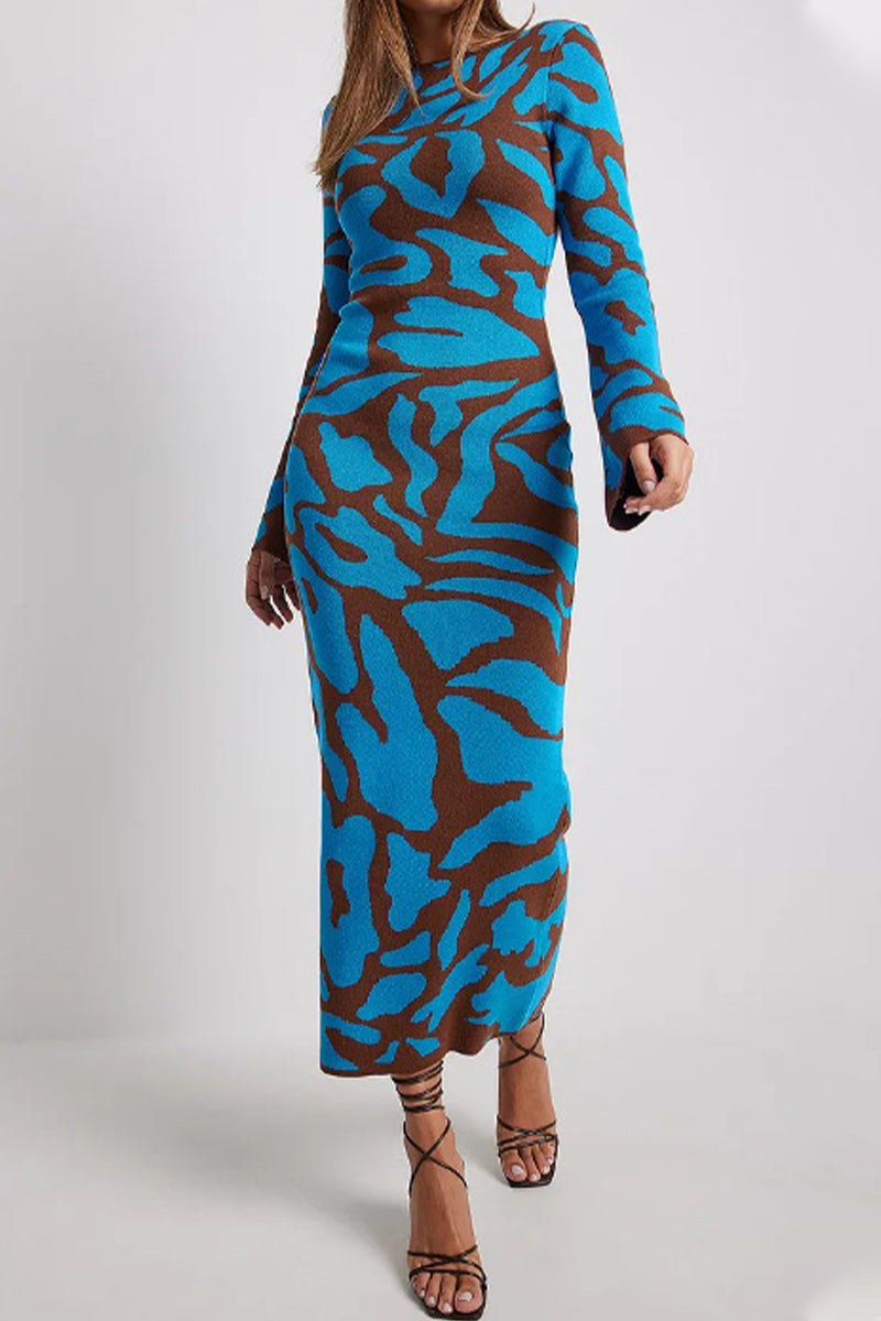 Kaynafashions - Casual Animal Print Contrast O Neck A Line Dresses(4 Colors)