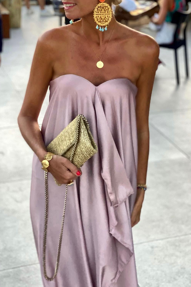 Kaynafashions - Fashion Solid Patchwork Strapless Straight Dresses(4 Colors)